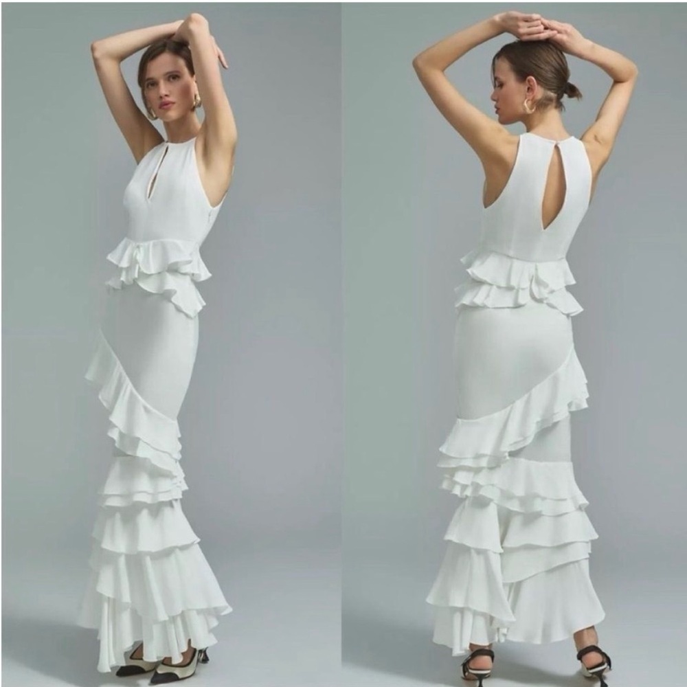 Anthropologie Forever That Girl White Ruffle Tiered Maxi Dress - L